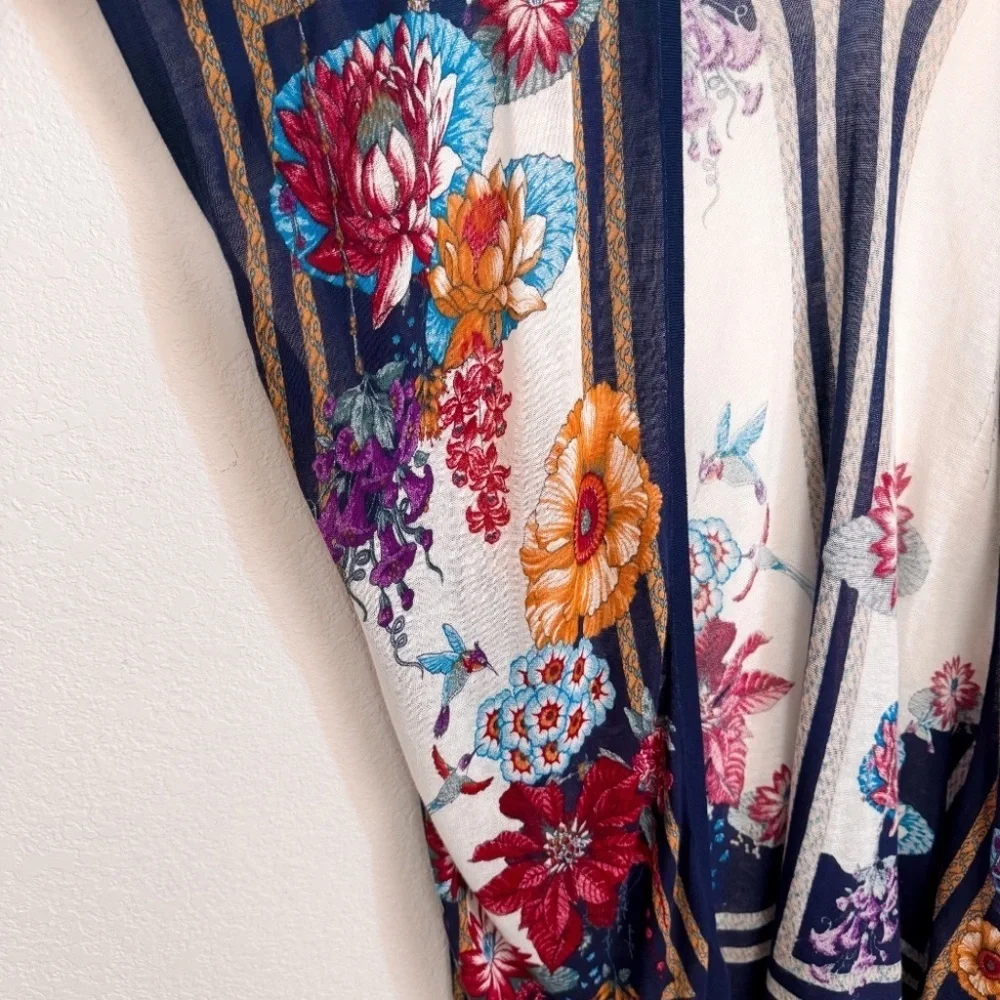 Anthropologie Moth Floral Kimono Tunic Boho Tie Waist Wrap Top Small